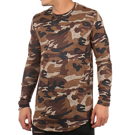 Gov Denim - Tee Shirt Manches Longues Oversize 172020 Camouflage Marron