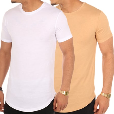 LBO - Lot de 2 Tee Shirts Oversize 187 Camel Blanc