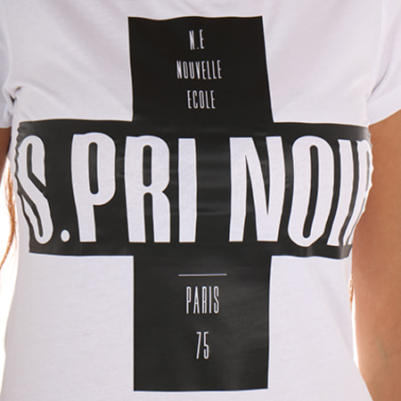 SPri Noir - Tee Shirt Femme Croix Blanc