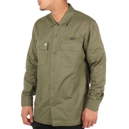 Obey - Chemise Manches Longues Mission Military Woven Vert Kaki 