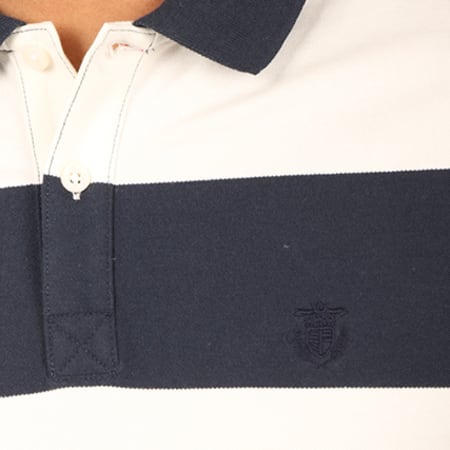 Selected - Polo Manches Courtes Aro Stripe Embroidery Blanc Bleu Marine