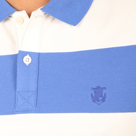 Selected - Polo Manches Courtes Aro Stripe Embroidery Blanc Bleu 