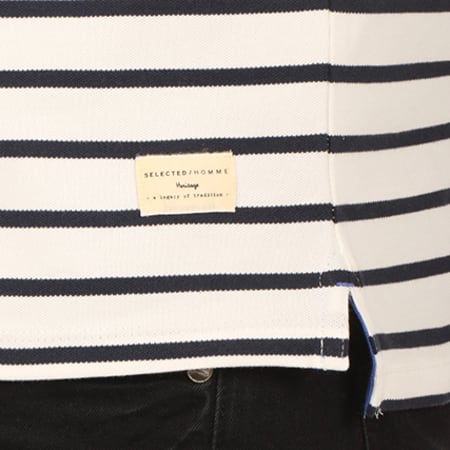 Selected - Polo Manches Courtes Aro Stripe Embroidery Blanc Noir