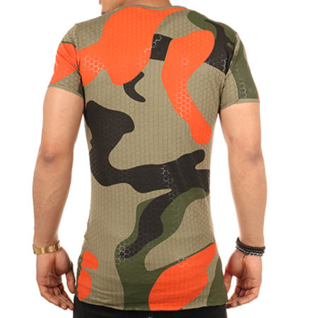 Ikao - Tee Shirt Oversize F007 Vert Kaki Orange Camouflage