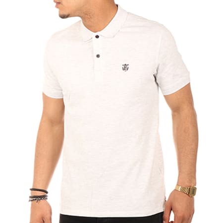 Selected - Polo Manches Courtes Aro Stripe Embroidery Blanc Chiné