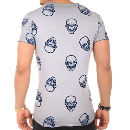 Untouchable - Tee Shirt Skull Oil Wash Gris Bleu