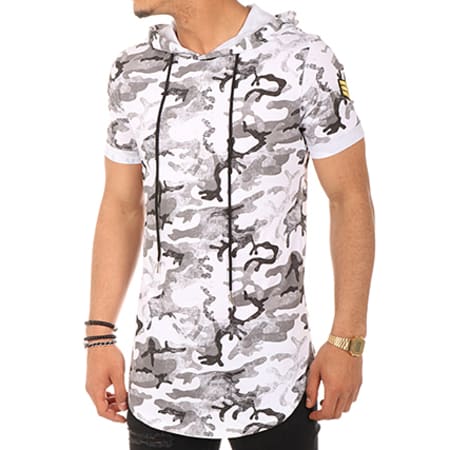 Terance Kole - Tee Shirt Oversize Capuche S1524 Camouflage Gris Blanc