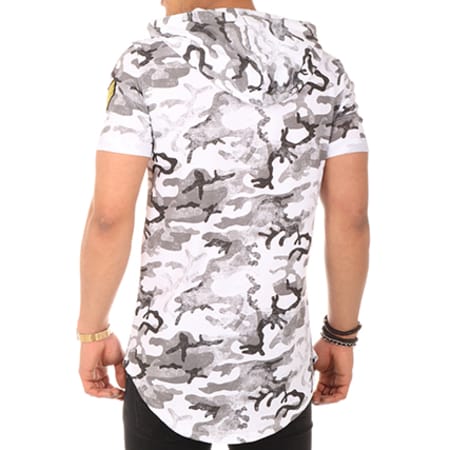 Terance Kole - Tee Shirt Oversize Capuche S1524 Camouflage Gris Blanc