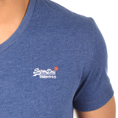 Superdry - Tee Shirt Orange Label Vintage Embroidery Bleu Marine Chiné