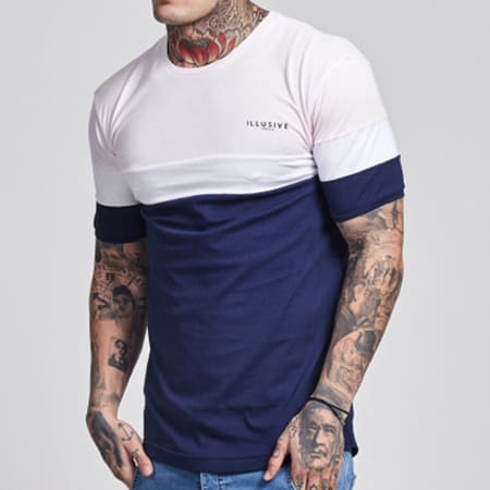 Illusive London - Tee Shirt Sport 685 Bleu Marine Rose Blanc