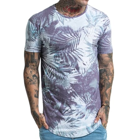 SikSilk - Tee Shirt Oversize Tropics Distressed 10782 Floral Bleu 