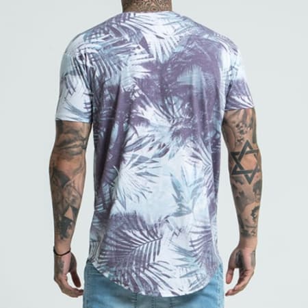 SikSilk - Tee Shirt Oversize Tropics Distressed 10782 Floral Bleu 