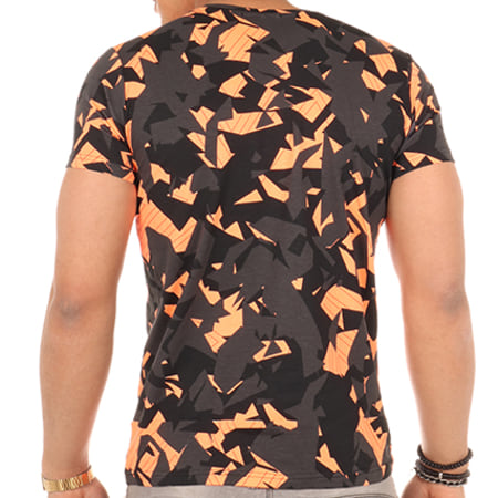 Cabaneli - Tee Shirt Aigle Camouflage Gris Anthracite Orange Fluo