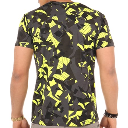Cabaneli - Tee Shirt Aigle Camouflage Gris Anthracite Jaune Fluo
