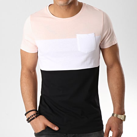 LBO - Tee Shirt Poche 211 Rose Pale Blanc Noir