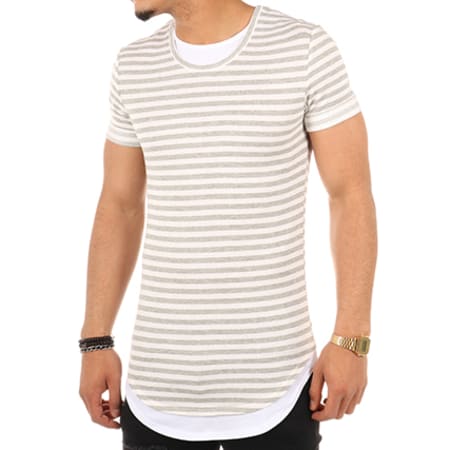 LBO - Tee Shirt Oversize 11 Marinière Blanc Gris