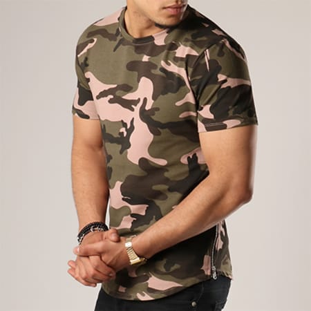 LBO - Tee Shirt Oversize 14 Camouflage Vert Kaki Rose