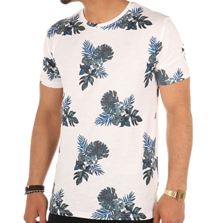 Only And Sons - Tee Shirt That Fitted Fish Tale Blanc Bleu Marine Floral