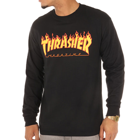 Thrasher - Tee Shirt Manches Longues Flame Logo Noir