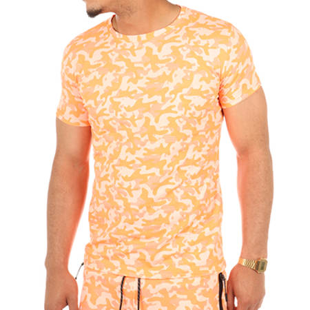 Cabaneli - Ensemble Tee Shirt Short Jumper Orange Fluo Camouflage