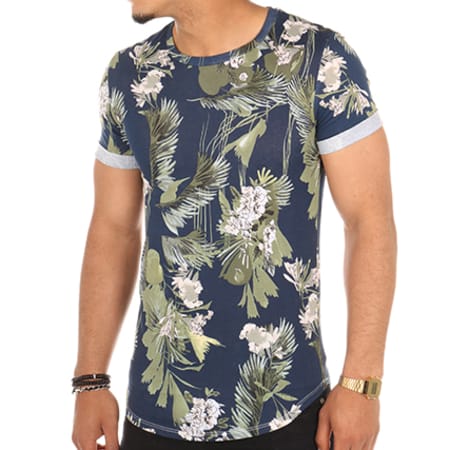 Uniplay - Tee Shirt Oversize UPY54 Bleu Marine Floral