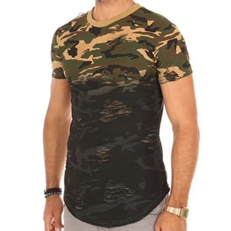John H - Tee Shirt Oversize 157 Camel Noir Camouflage