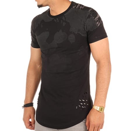 John H - Tee Shirt Oversize 421 Camouflage Noir