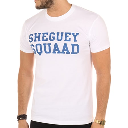 Sheguey Squaad - Tee Shirt Logo Denim Blanc