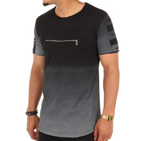 Ikao - Tee Shirt Oversize Avec Zip F062 Noir Dégradé 