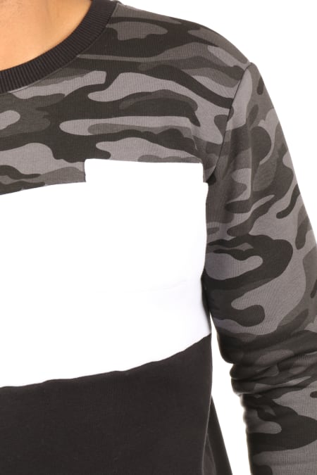 LBO - Sweat Crewneck 286 Tricolore Noir Blanc Camouflage