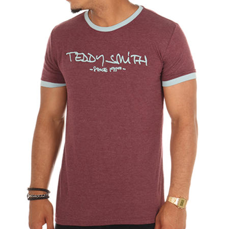 Teddy Smith - Tee Shirt Ticlass 3 Bordeaux Chiné Bleu Ciel