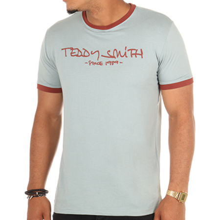 Teddy Smith - Tee Shirt Ticlass 3 Bleu Ciel Bordeaux