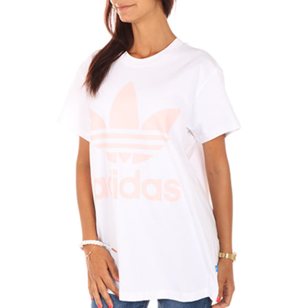 Adidas Originals - Tee Shirt Femme Big Trefoil BR9825 Blanc Rose