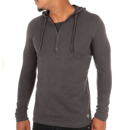 Teddy Smith - Tee Shirt Capuche Manches Longues Tereki Gris Anthracite 