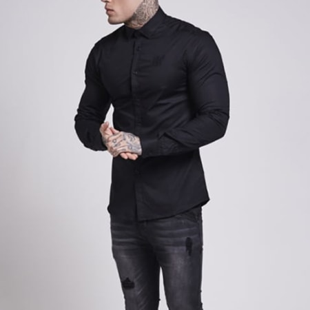 SikSilk Chemise Manches Longues Coton Stretch 10169 Noir Ryses