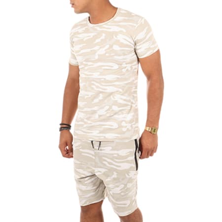 Cabaneli - Ensemble Tee Shirt Short Jumper Camouflage Ecru Blanc