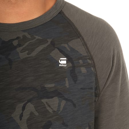 G-Star - Tee Shirt Manches Longues Oversize Jirgi Vert Kaki Camouflage