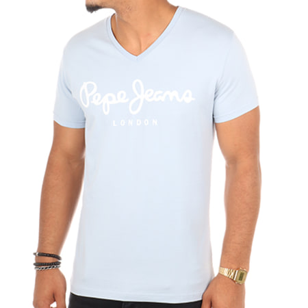 Pepe Jeans - Tee Shirt Original Stretch V Bleu Turquoise