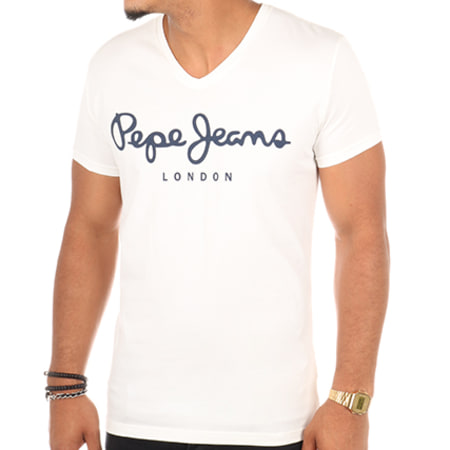 Pepe Jeans - Tee Shirt Original Stretch V Blanc