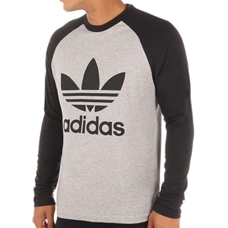 Adidas Originals - Tee Shirt Manches Longues Trefoil BR2021 Gris Chiné Noir