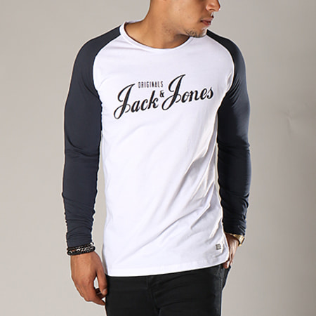 Jack And Jones - Tee Shirt Manches Longues Tump Blanc Bleu Marine
