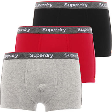 Superdry - Lot De 3 Boxers Sport Rouge Noir Gris Chiné 