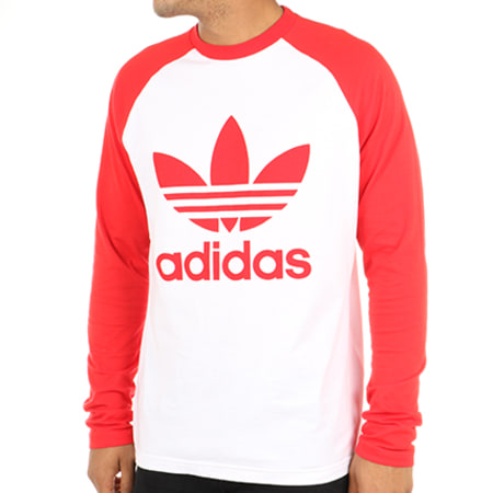 Adidas Originals - Tee Shirt Manches Longues Trefoil BR20209 Blanc Rouge
