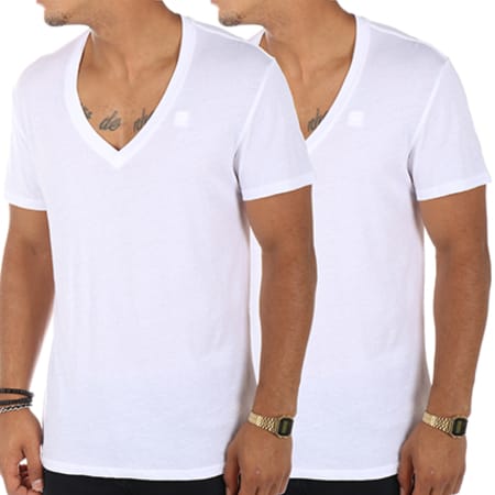 G-Star - Set di 2 magliette con scollo a V D07203-2757 Bianco