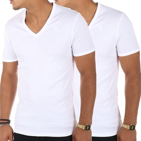 G-Star - Lot De 2 Tee Shirts V-Neck D07207-124 Blanc