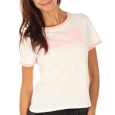 Vans - Tee Shirt Femme V Tangle Ringer Blanc Rose