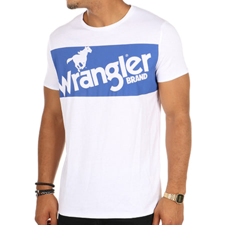 Wrangler - Tee Shirt Retro Logo W7A90D312 Blanc Bleu Roi