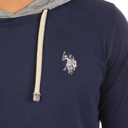 US Polo ASSN - Sweat Capuche Logo Fleece Bleu Marine Gris Chiné