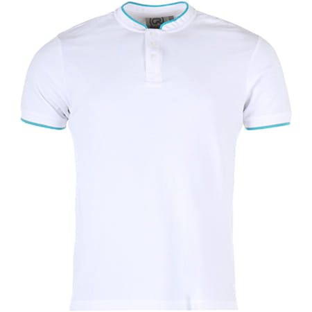 Crossby - Polo Manches Courtes Mao Blanc Bleu Turquoise