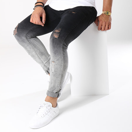 John H - Jeans slim A1528 nero grigio sfumato